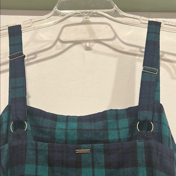 Volcom Plaid Green navy side button a line Dress large new with tags - Picture 4 of 5